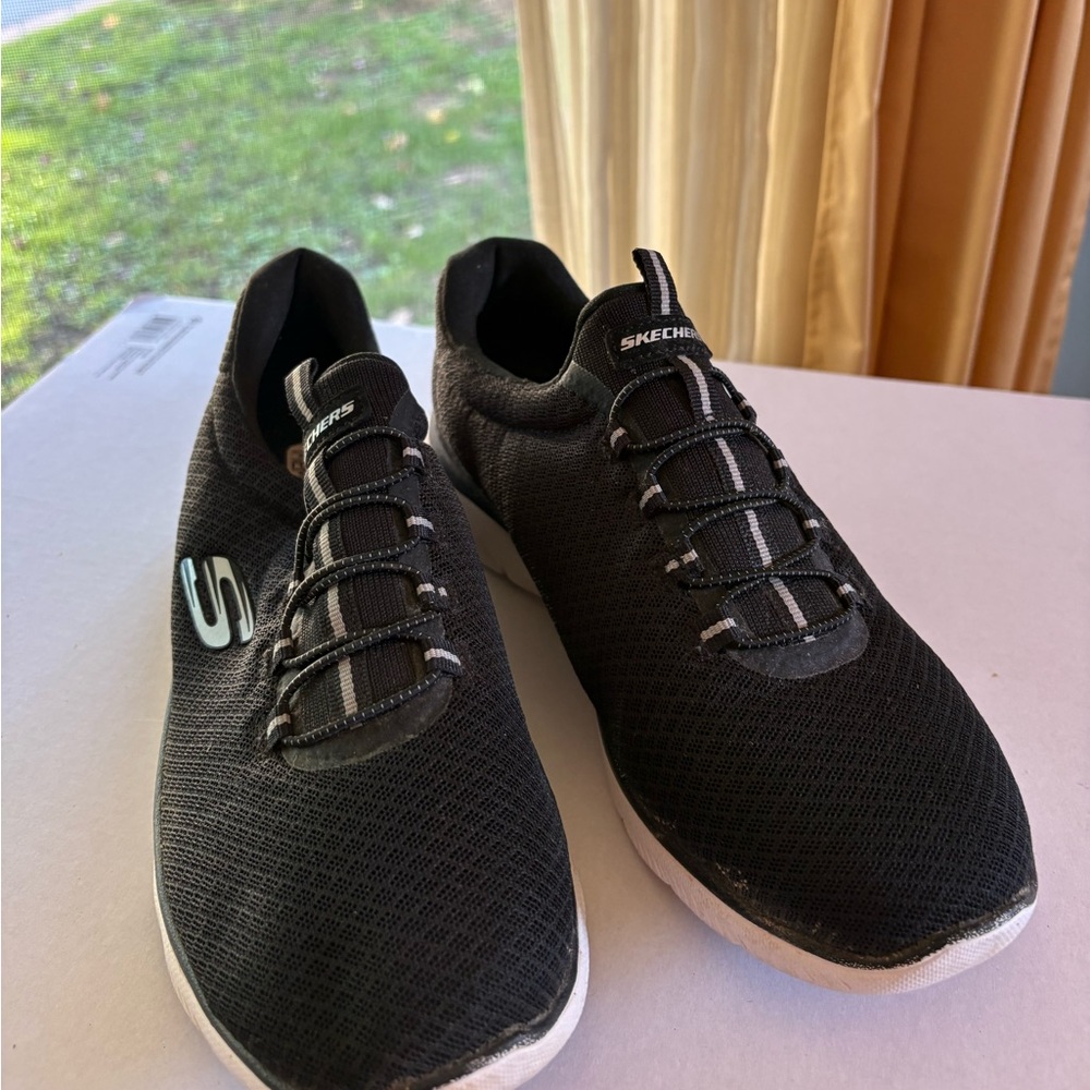 Skechers Black Mesh Sneakers with White Accents